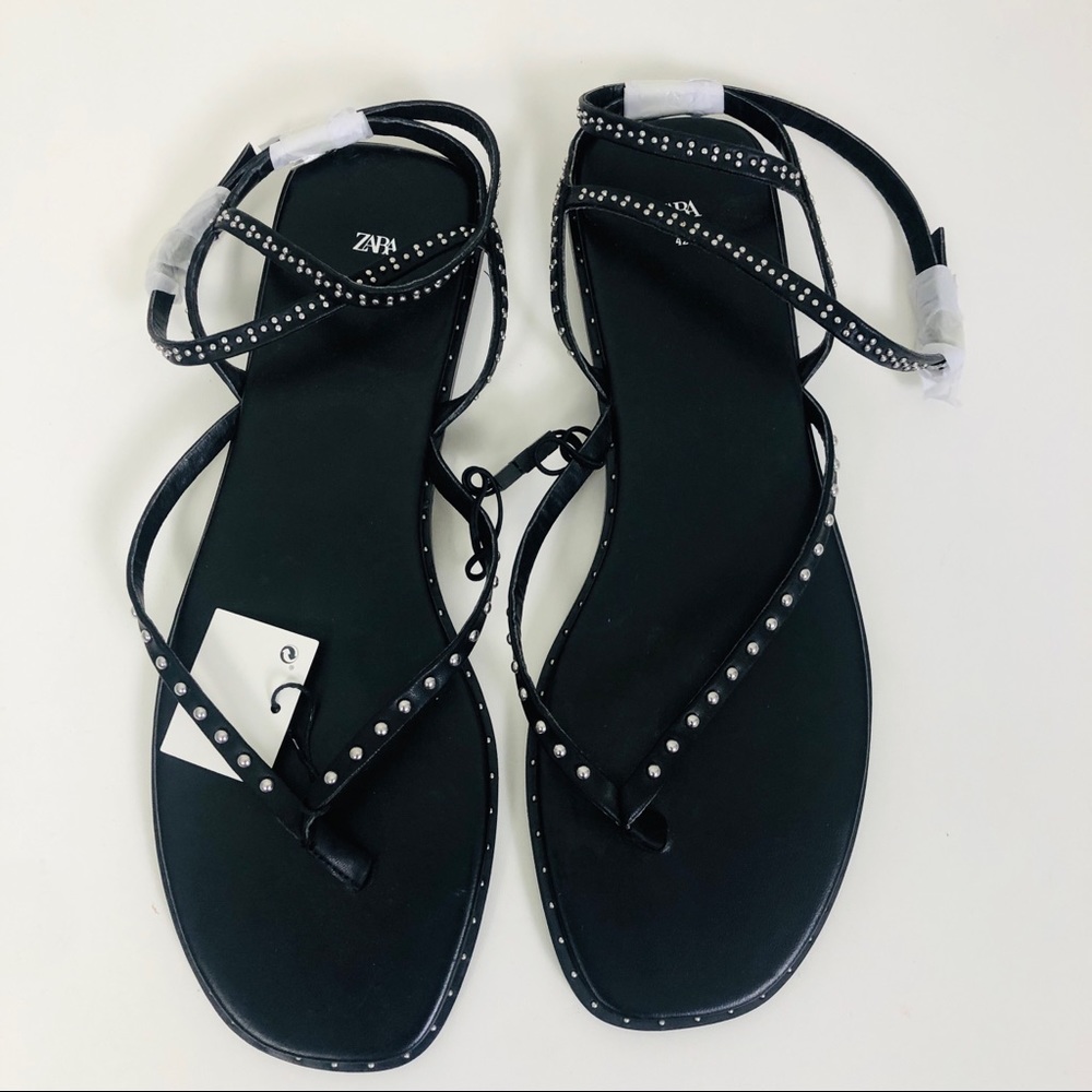 Zara Silver Studded Ankle Strap Sandals
